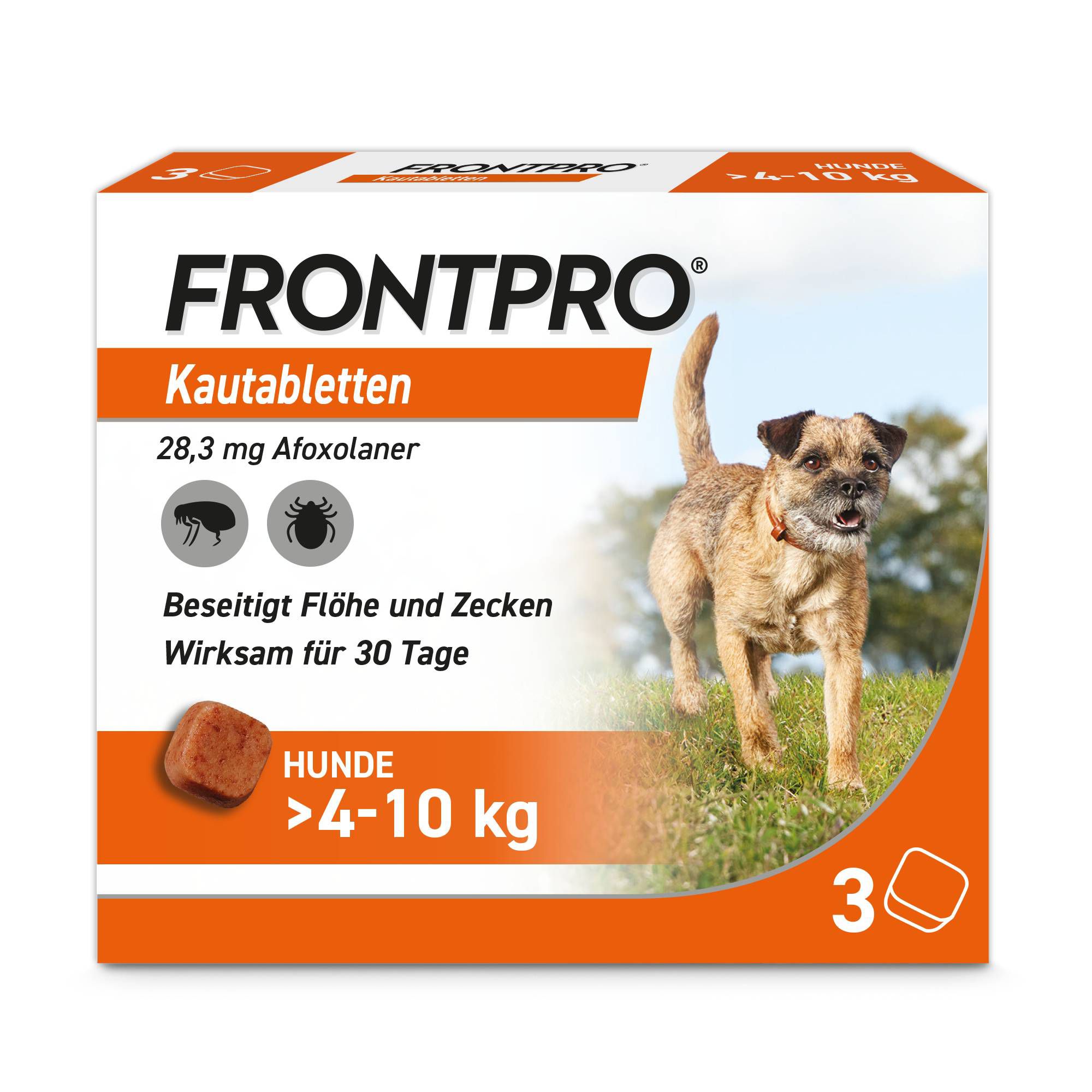 FRONTPRO® Kautablette gegen Zecken und Flöhe für Hunde (>4-10kg)