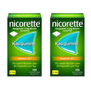 NICORETTE Kaugummi 4 mg freshfruit Doppelpackung (2x 105 St)